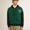 Felpa con cappuccio reversibile da uomo verde e blu