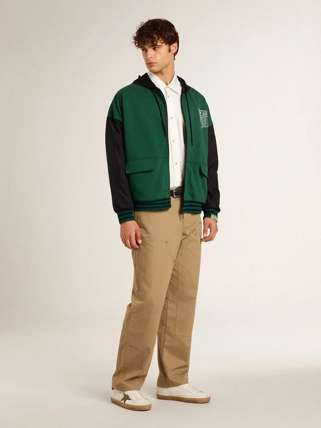 Felpa con cappuccio reversibile da uomo verde e blu
