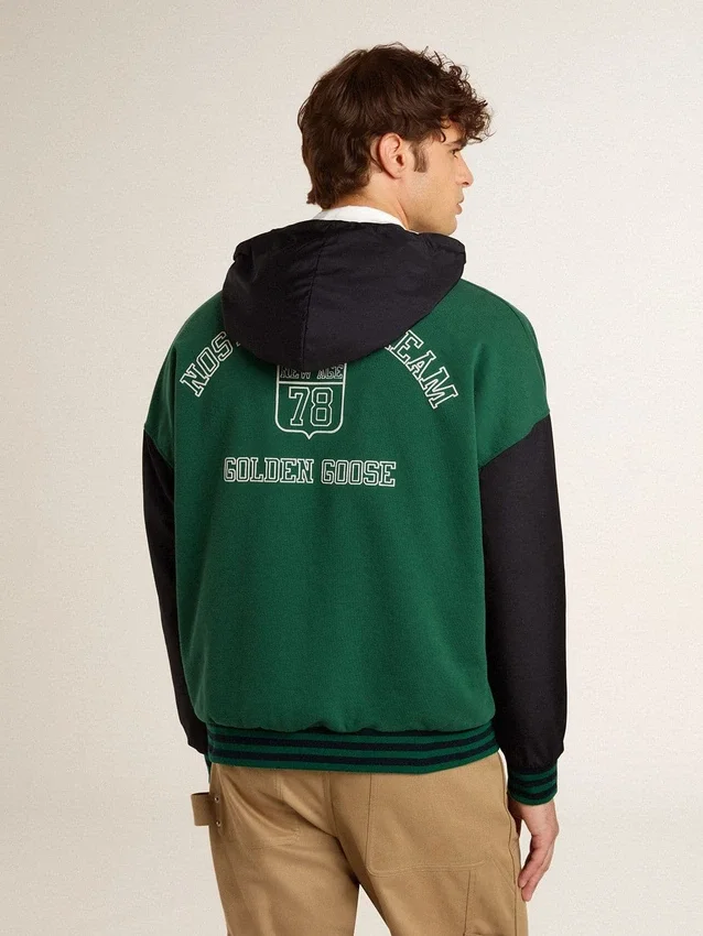 Felpa con cappuccio reversibile da uomo verde e blu