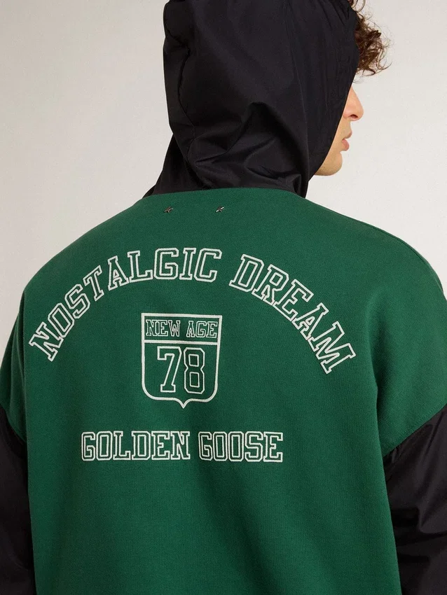 Felpa con cappuccio reversibile da uomo verde e blu