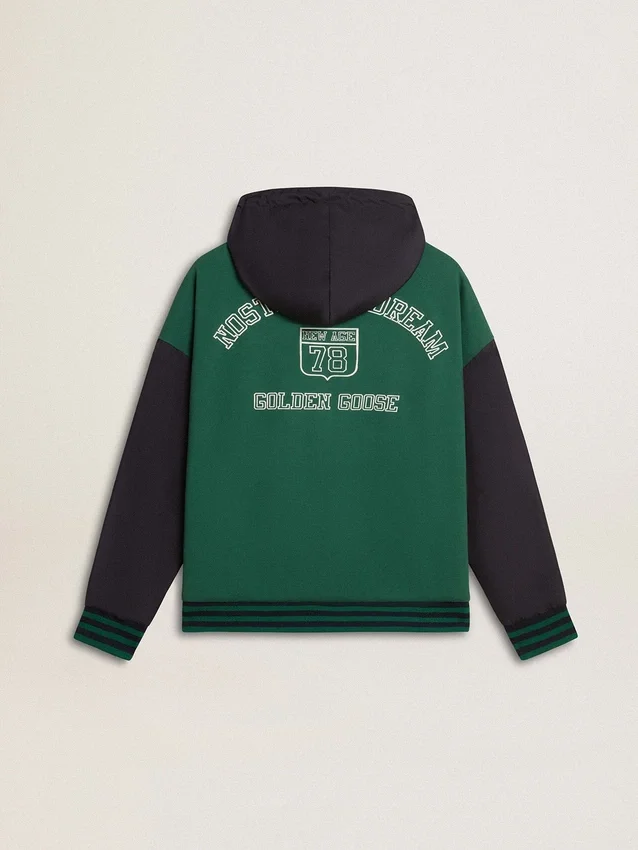 Felpa con cappuccio reversibile da uomo verde e blu