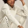 Felpa con zip della Star Collection in bianco papiro con colletto in cristalli