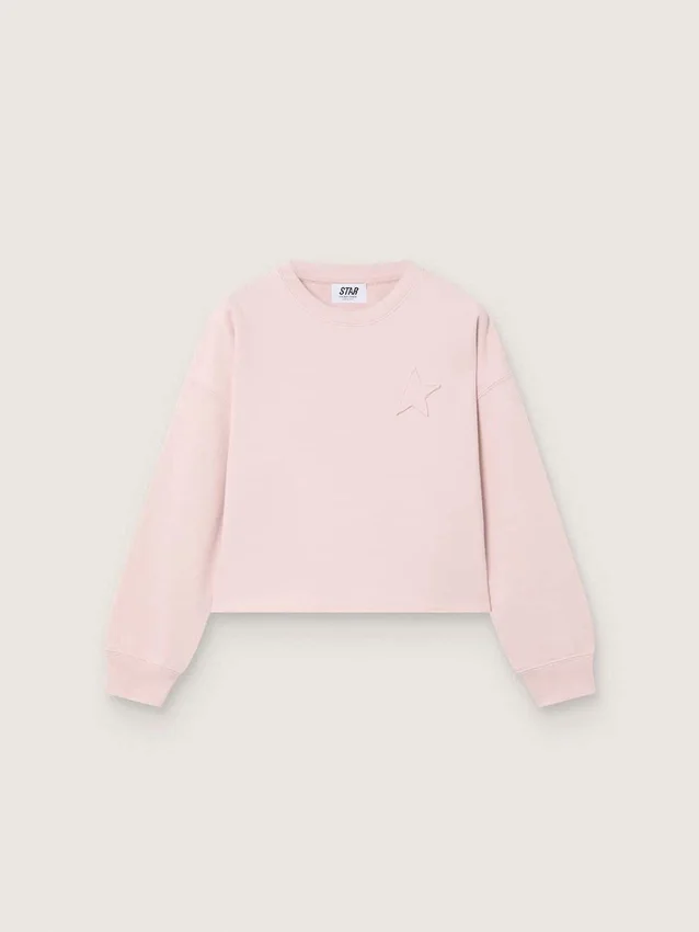 Felpa corta da bambina “Star” in cotone rosa con toppa e logo