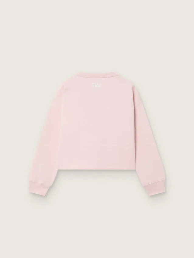 Felpa corta da bambina “Star” in cotone rosa con toppa e logo