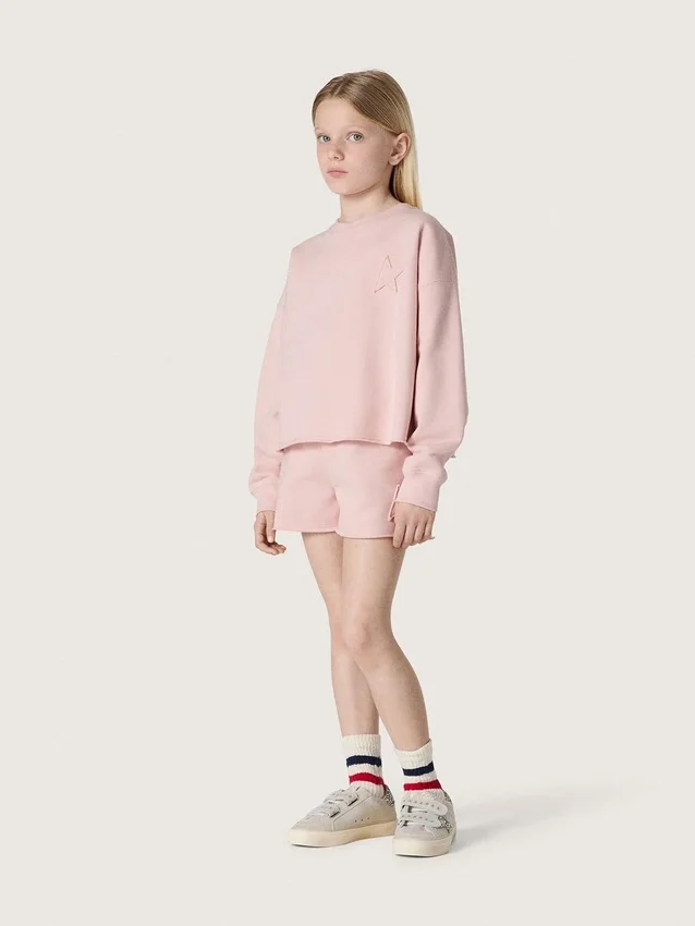 Pantaloncini da bambine “Star” in cotone rosa con toppa e logo