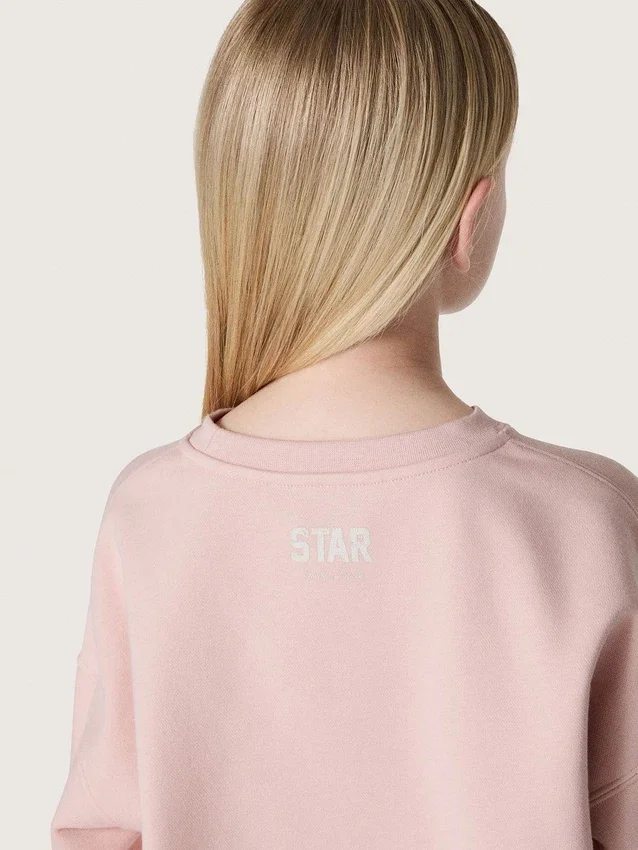 Felpa corta da bambina “Star” in cotone rosa con toppa e logo