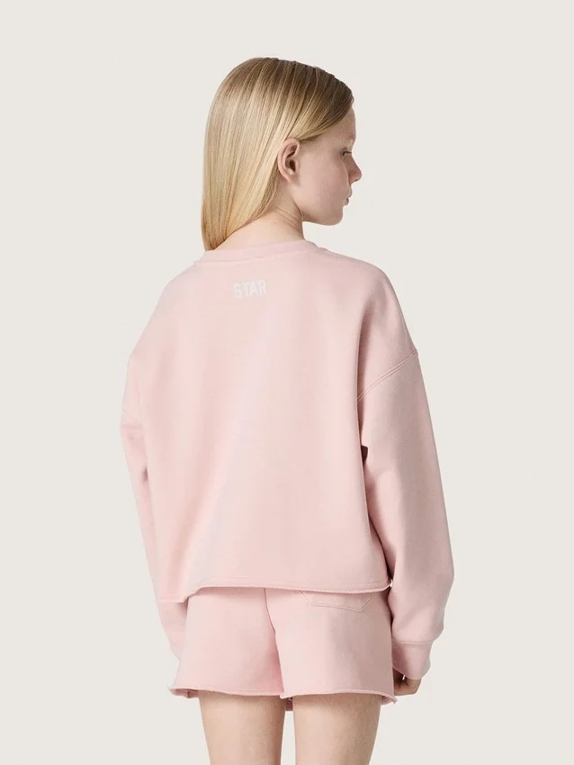 Felpa corta da bambina “Star” in cotone rosa con toppa e logo