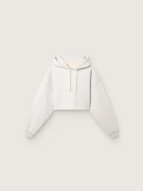 Felpa corta da donna con cappuccio Star in cotone grigio melange