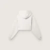 Felpa corta da donna con cappuccio Star in cotone grigio melange
