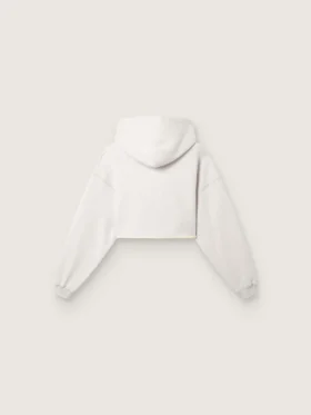 Felpa corta da donna con cappuccio Star in cotone grigio melange