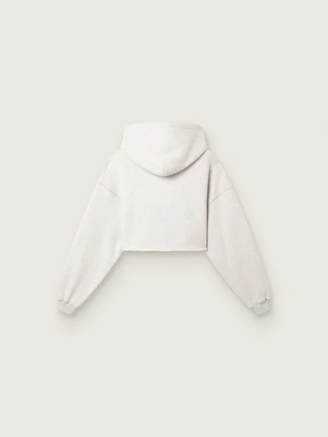 Felpa corta da donna con cappuccio Star in cotone grigio melange