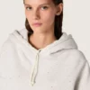 Felpa corta da donna con cappuccio Star in cotone grigio melange
