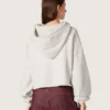 Felpa corta da donna con cappuccio Star in cotone grigio melange