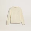 Felpa da bambina color crema con scritta applicata