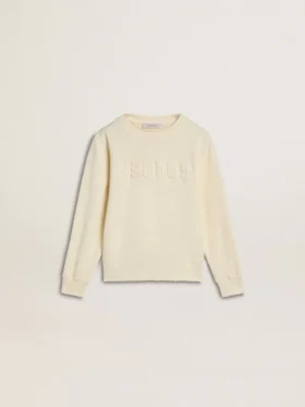 Felpa da bambina color crema con scritta applicata