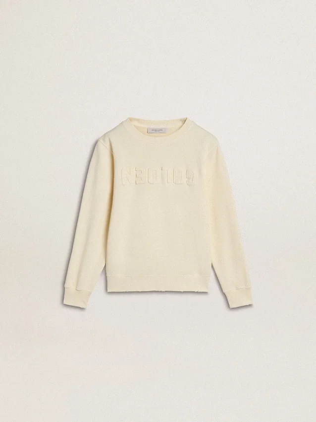 Felpa da bambina color crema con scritta applicata