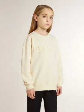 Felpa da bambina color crema con scritta applicata