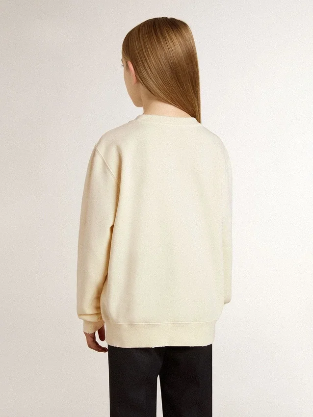 Felpa da bambina color crema con scritta applicata
