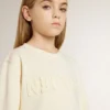Felpa da bambina color crema con scritta applicata