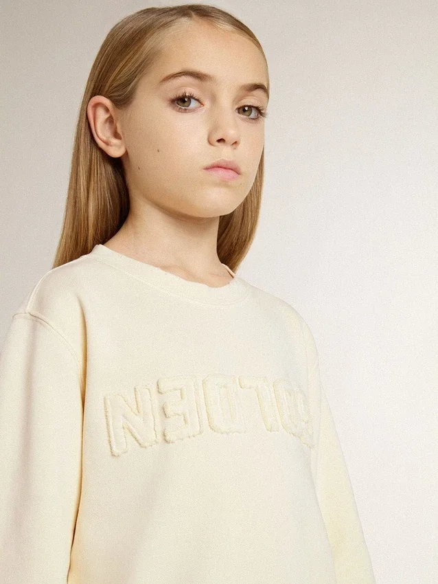 Felpa da bambina color crema con scritta applicata