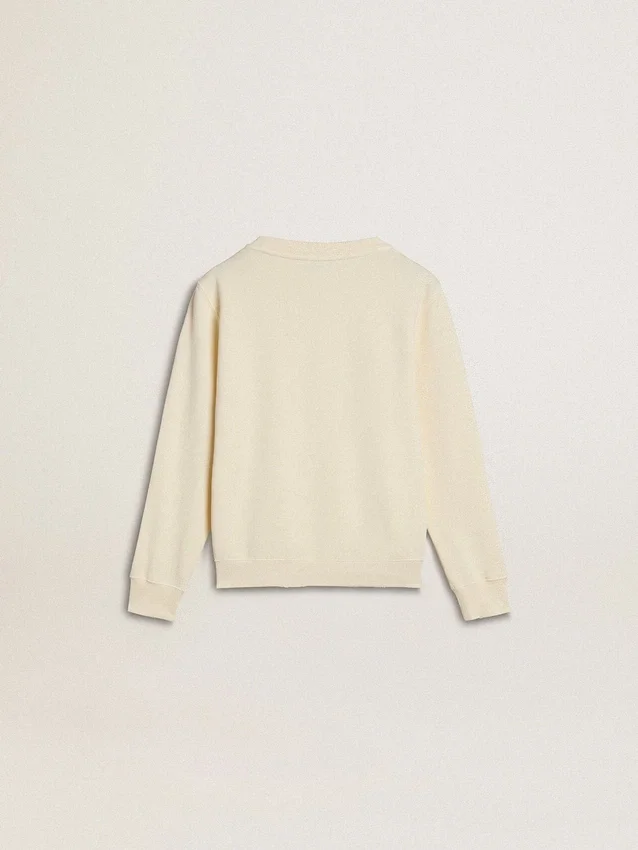 Felpa da bambina color crema con scritta applicata