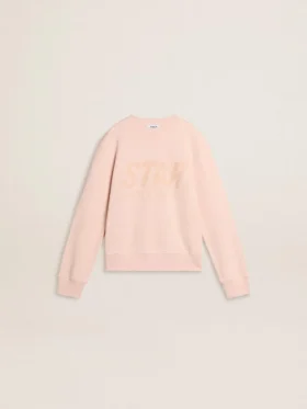 Felpa da bambina di colore rosa con scritta rosa sul davanti