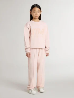 Felpa da bambina di colore rosa con scritta rosa sul davanti