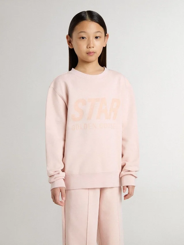 Felpa da bambina di colore rosa con scritta rosa sul davanti