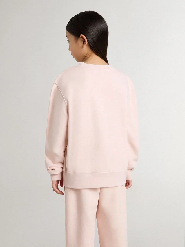Felpa da bambina di colore rosa con scritta rosa sul davanti