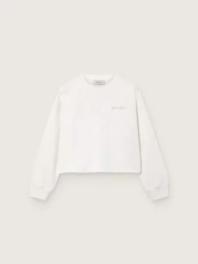 Felpa da bambina Journey in cotone bianco con cristalli e logo