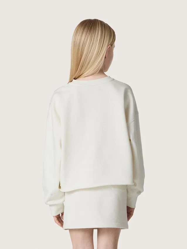 Felpa da bambina Journey in cotone bianco con cristalli e logo