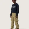 Felpa da bambino Journey in misto cotone blu con logo a contrasto