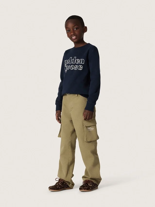 Felpa da bambino Journey in misto cotone blu con logo a contrasto