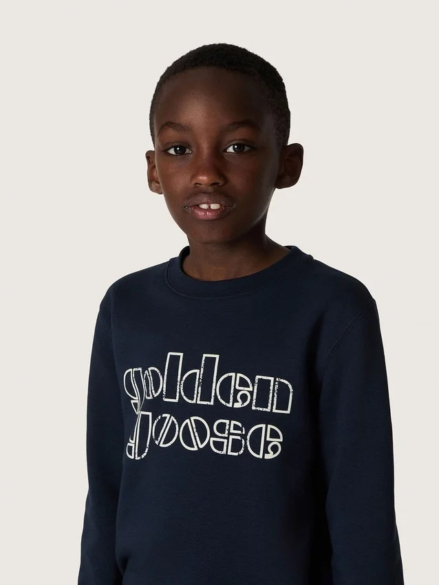Felpa da bambino Journey in misto cotone blu con logo a contrasto