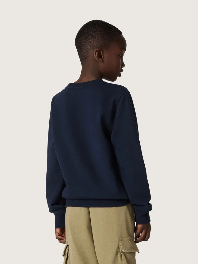 Felpa da bambino Journey in misto cotone blu con logo a contrasto
