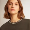 Felpa da donna grigio antracite con cristalli