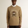 Felpa da uomo in cotone beige con stampa sul davanti