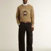 Felpa da uomo in cotone beige con stampa sul davanti