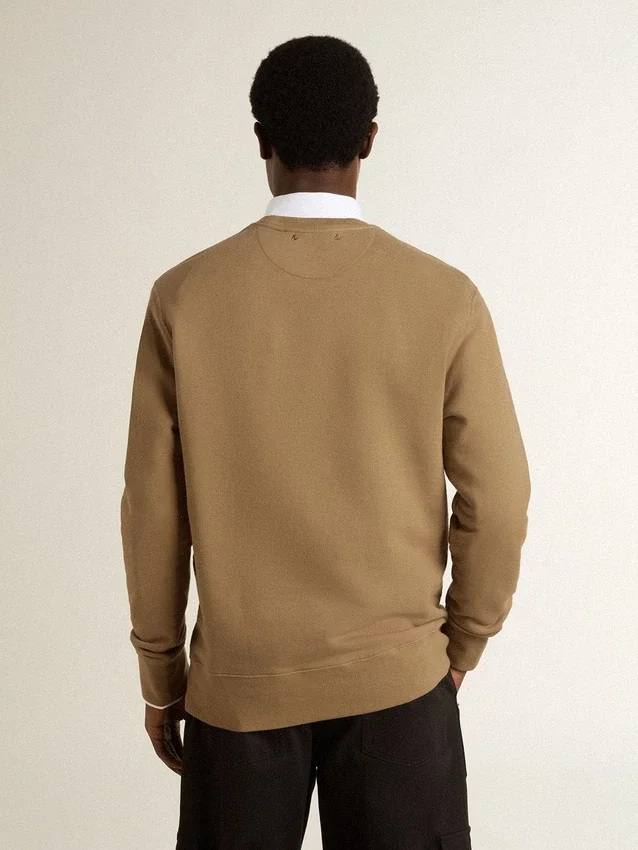 Felpa da uomo in cotone beige con stampa sul davanti