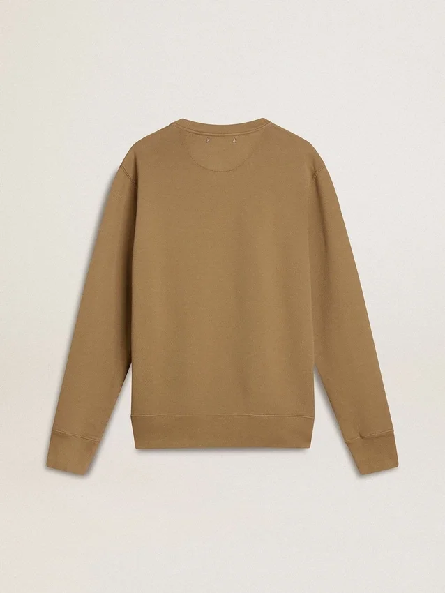 Felpa da uomo in cotone beige con stampa sul davanti
