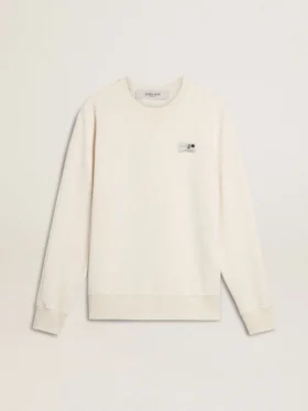 Felpa da uomo in cotone bianco con stampa sul retro