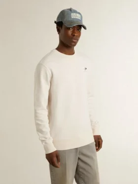 Felpa da uomo in cotone bianco con stampa sul retro