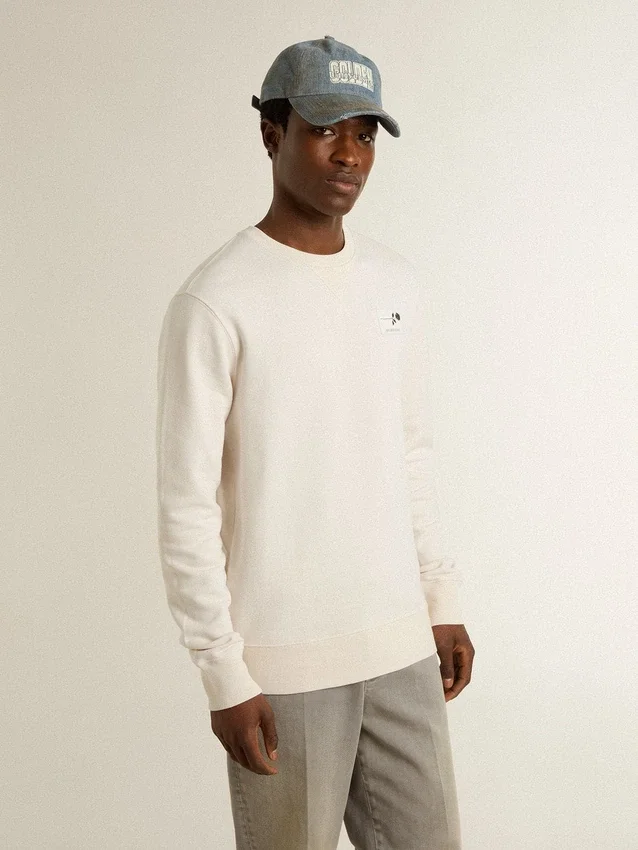 Felpa da uomo in cotone bianco con stampa sul retro
