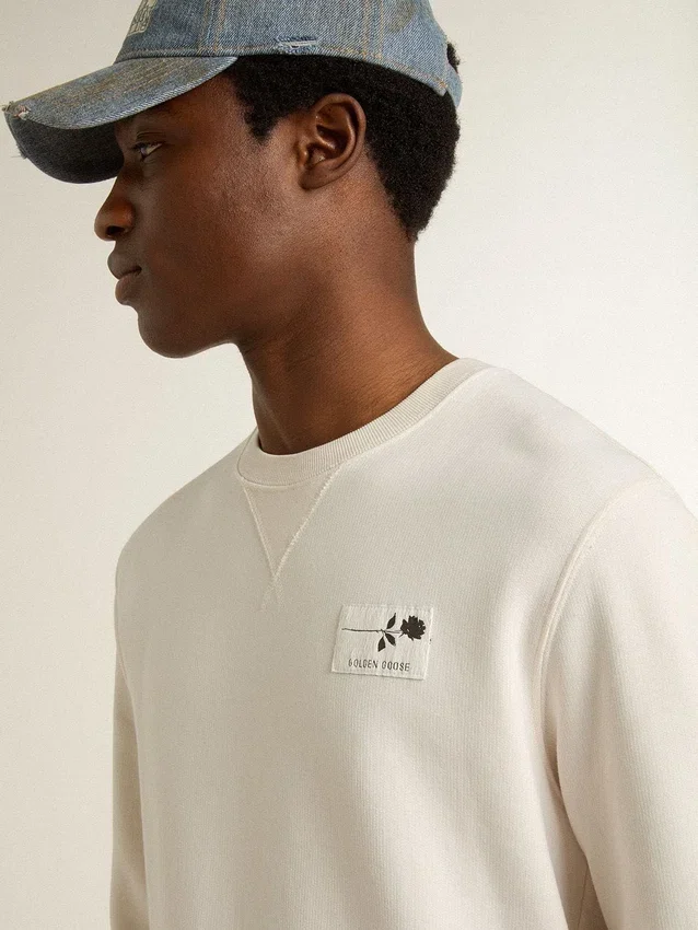 Felpa da uomo in cotone bianco con stampa sul retro