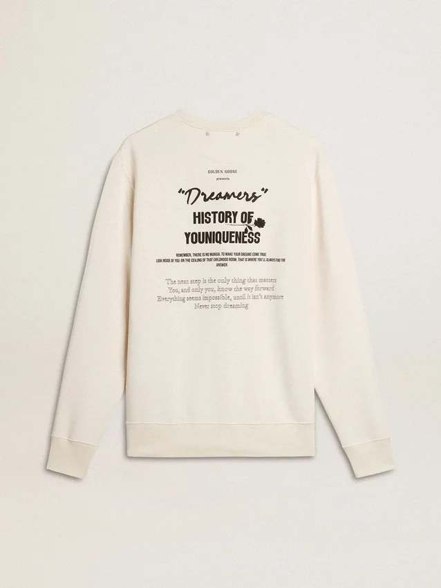 Felpa da uomo in cotone bianco con stampa sul retro