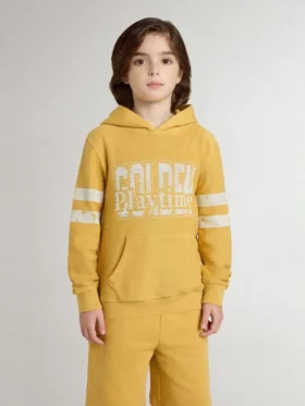 Felpa gialla da bambino con stampa vintage