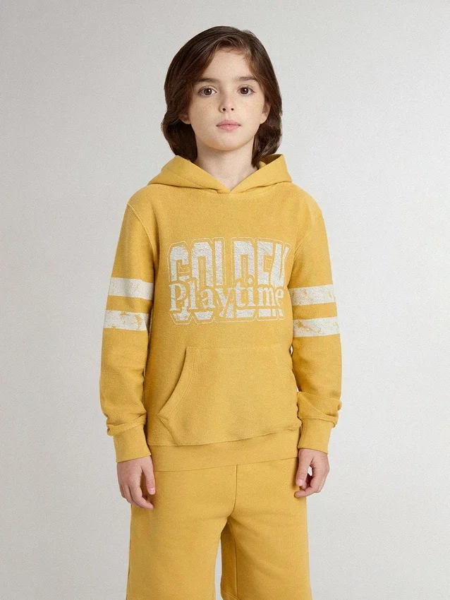 Felpa gialla da bambino con stampa vintage