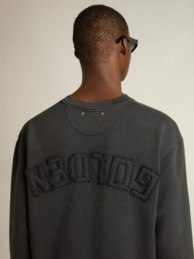 Felpa in nero lavato con logo rovesciato sul retro - Capsule Jersey