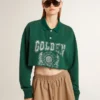 Felpa polo corta da donna verde con stampa