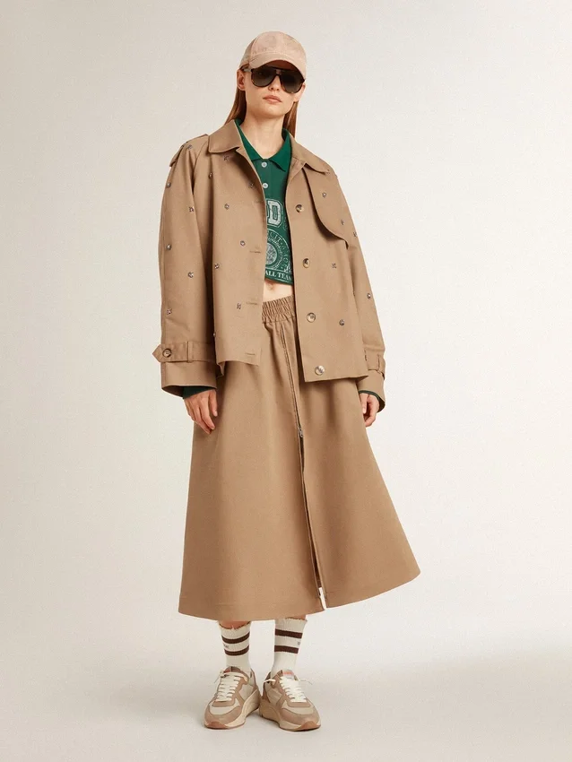 Felpa polo corta da donna verde con stampa